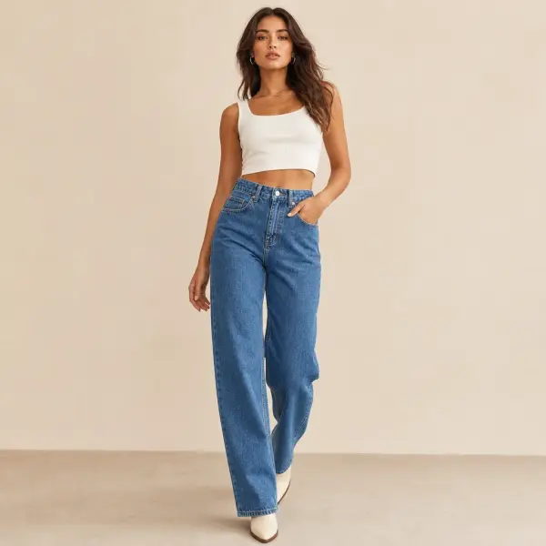 Modern Retro Style High-Waist Jeans Classic Reappearance